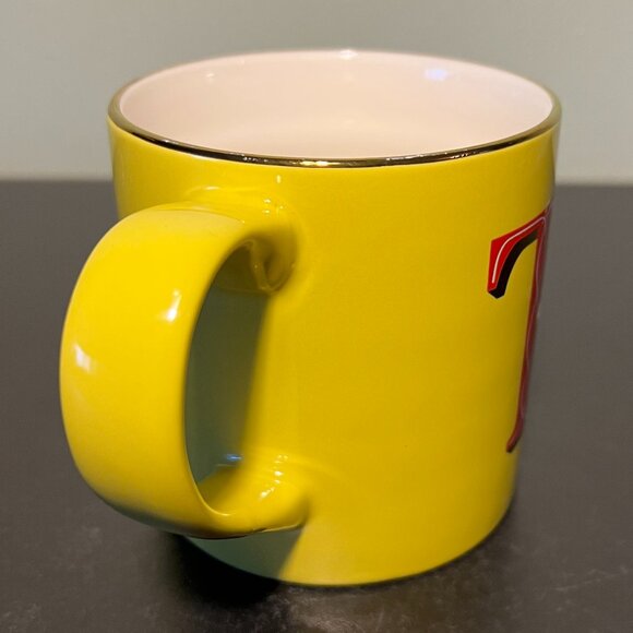 Opalhouse Letter T Monogram Initial Yellow Stoneware Mug ~ Metallic Gold Trim - Picture 3 of 7